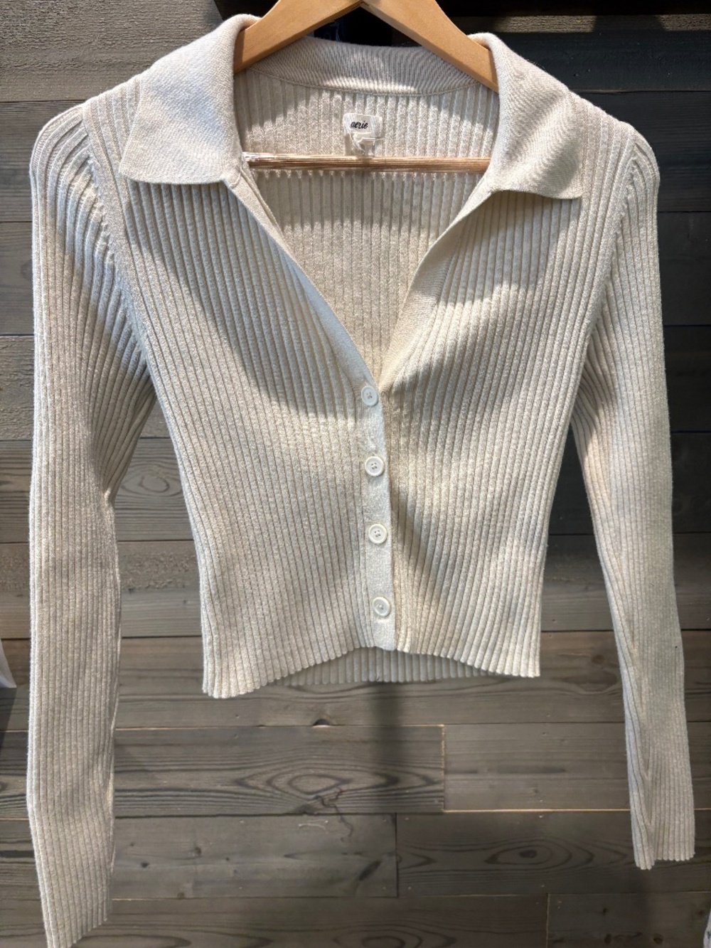 Aerie Ribbed Knit Collared Top